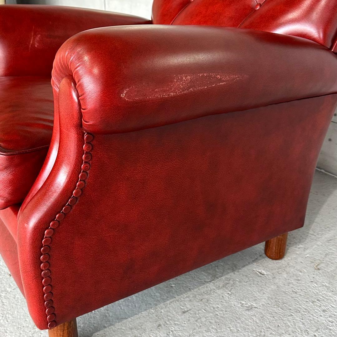 ★チェスターフィールド★総本革 ソファ 1P 英国アンティーク調 クラブチェア