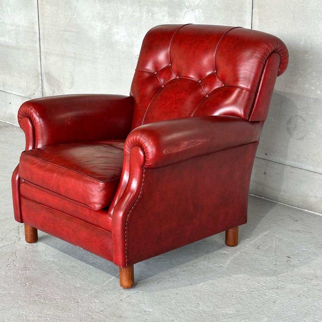 ★チェスターフィールド★総本革 ソファ 1P 英国アンティーク調 クラブチェア