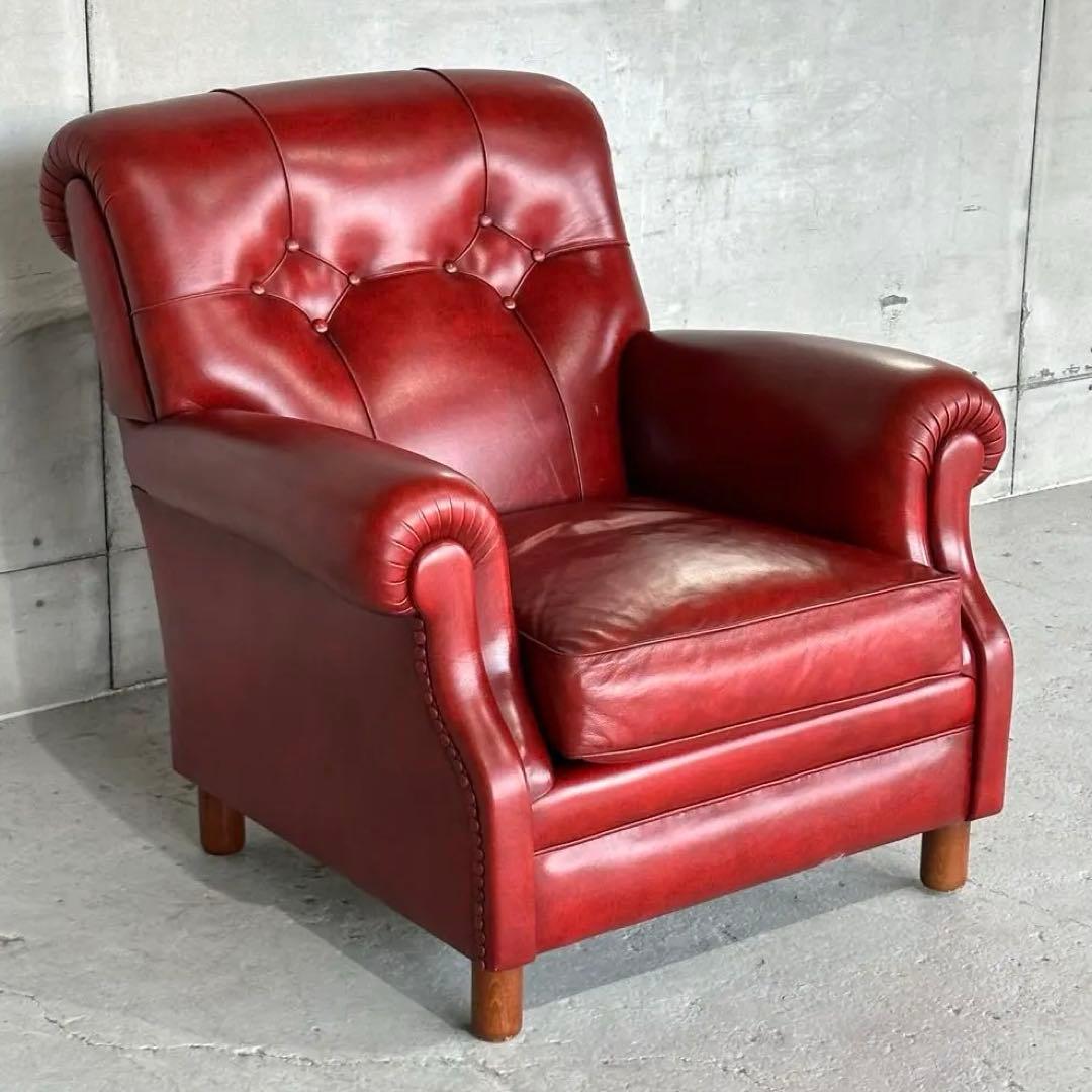 ★チェスターフィールド★総本革 ソファ 1P 英国アンティーク調 クラブチェア