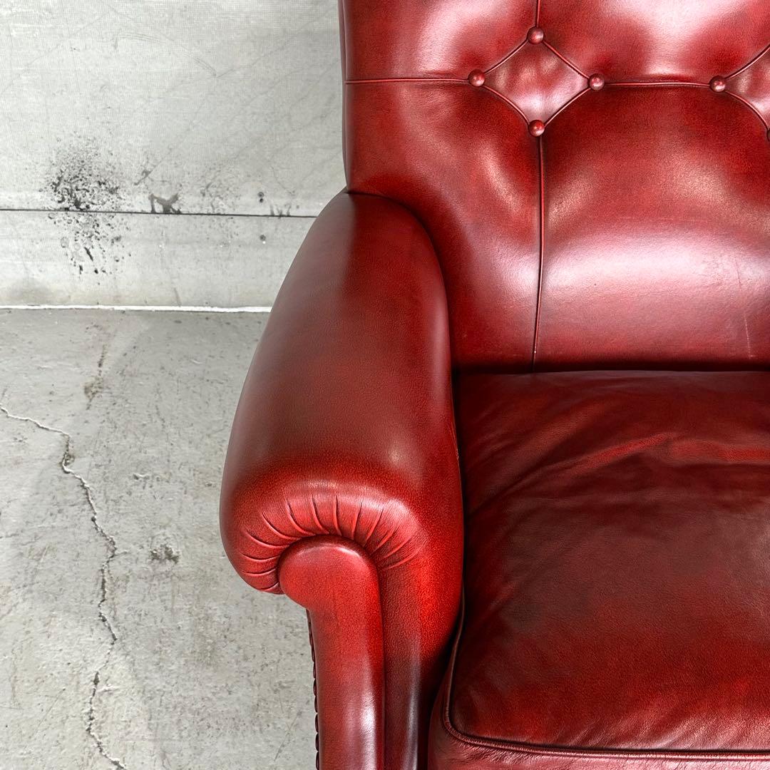 ★チェスターフィールド★総本革 ソファ 1P 英国アンティーク調 クラブチェア