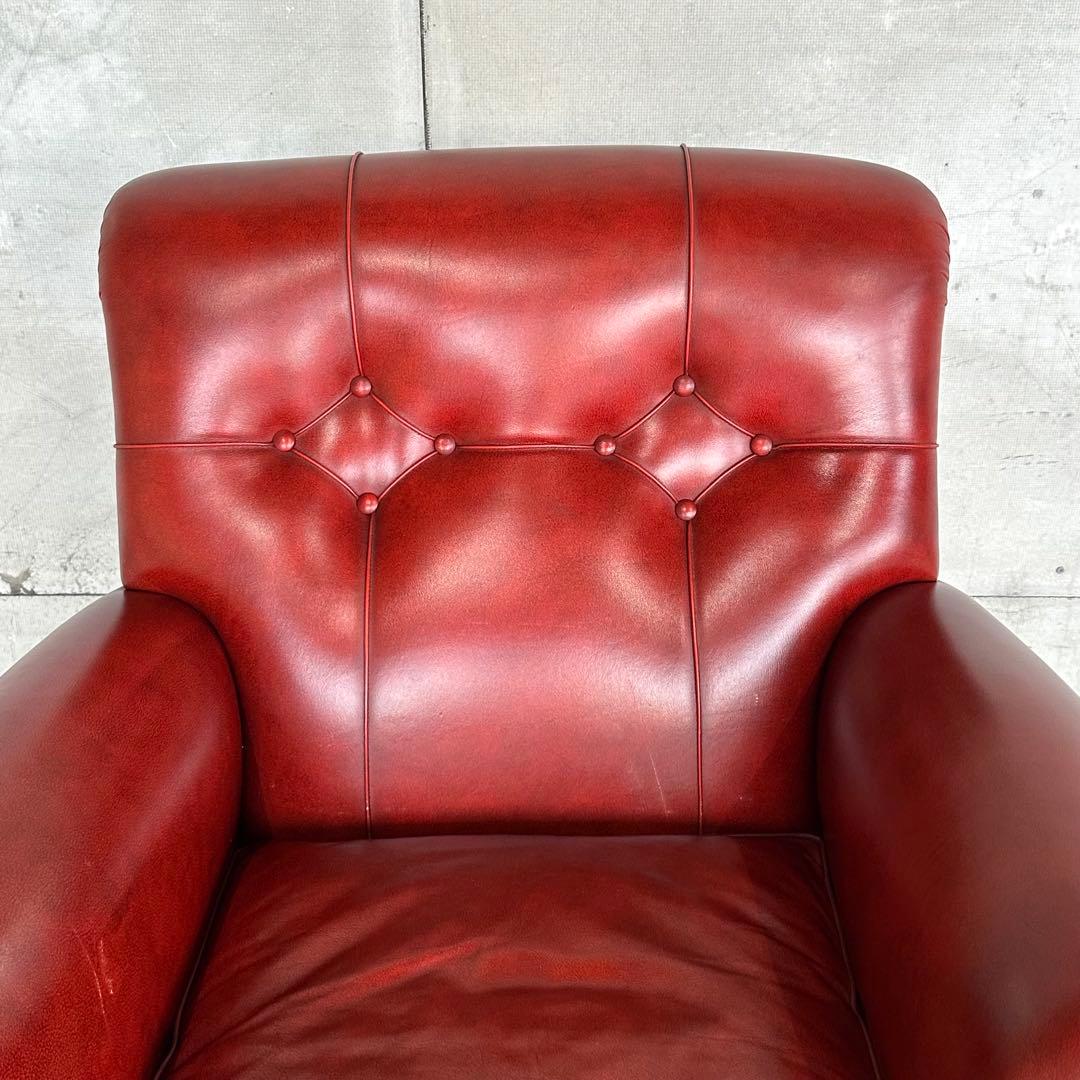 ★チェスターフィールド★総本革 ソファ 1P 英国アンティーク調 クラブチェア