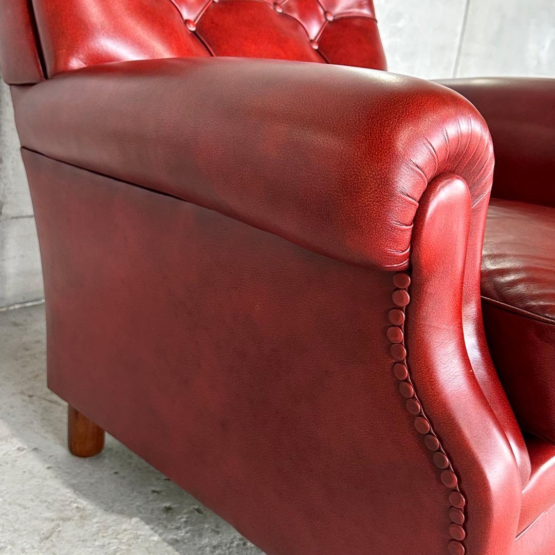 ★チェスターフィールド★総本革 ソファ 1P 英国アンティーク調 クラブチェア