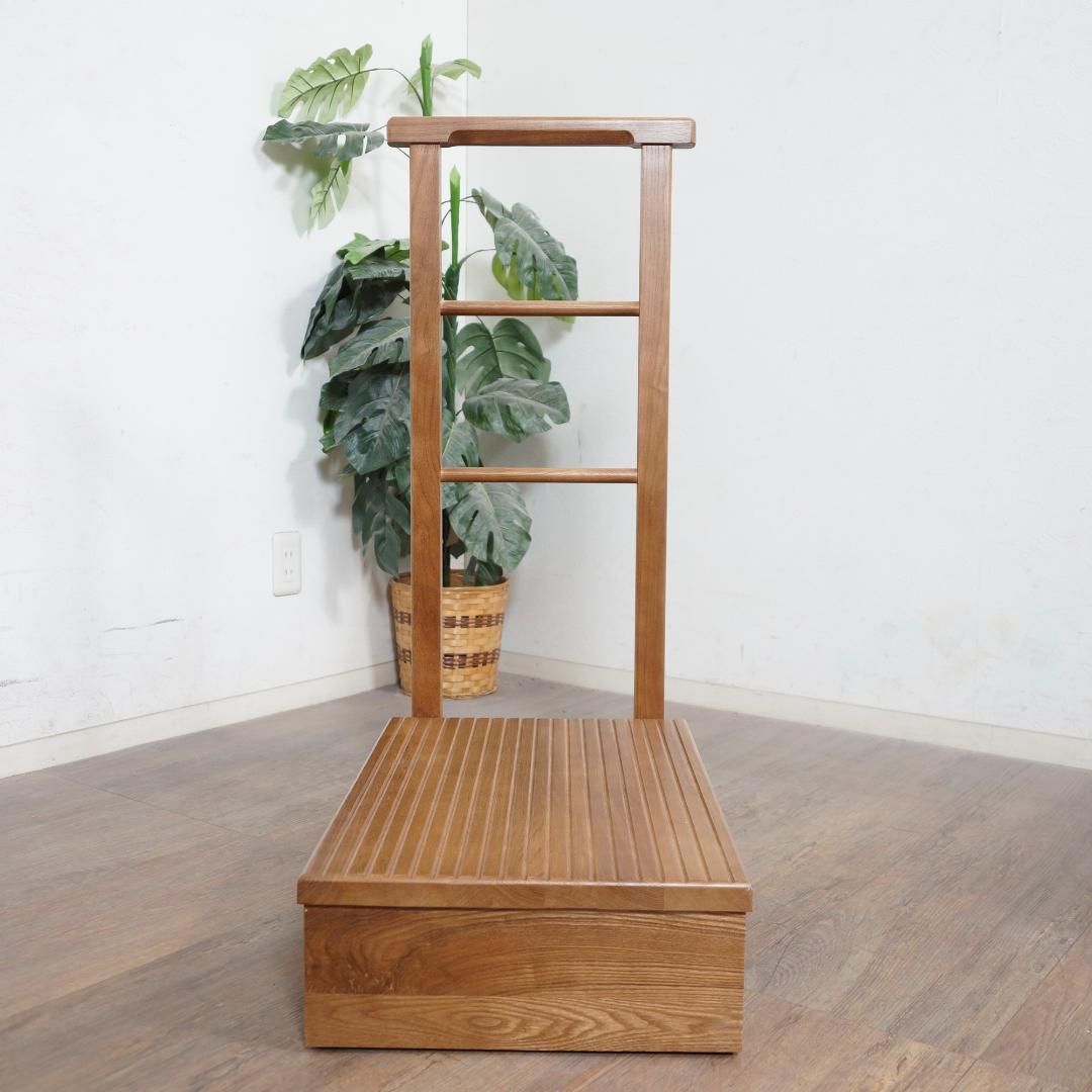 【新品】天然木　手すり付き玄関踏み台　片側手すり　アウトレット