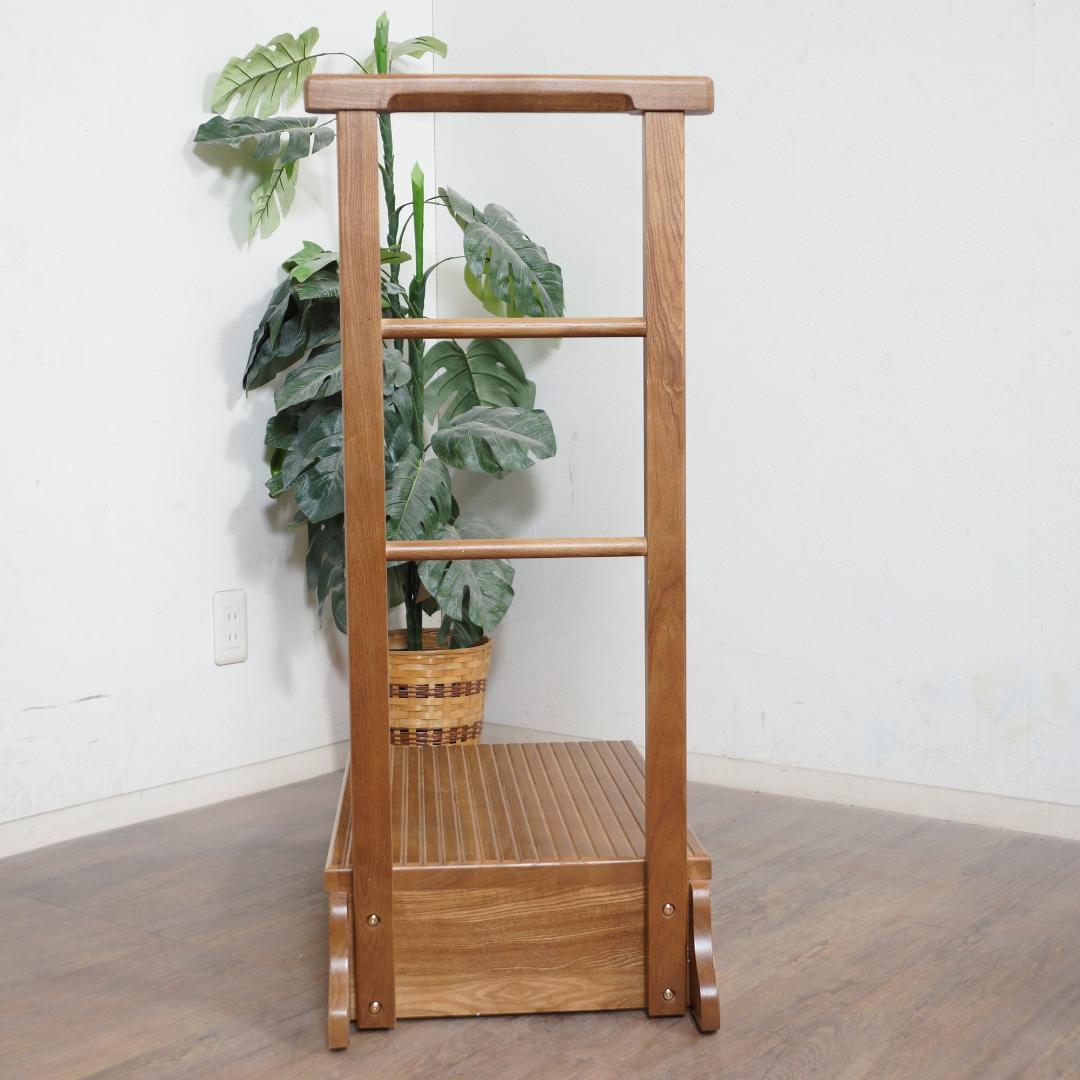 【新品】天然木　手すり付き玄関踏み台　片側手すり　アウトレット