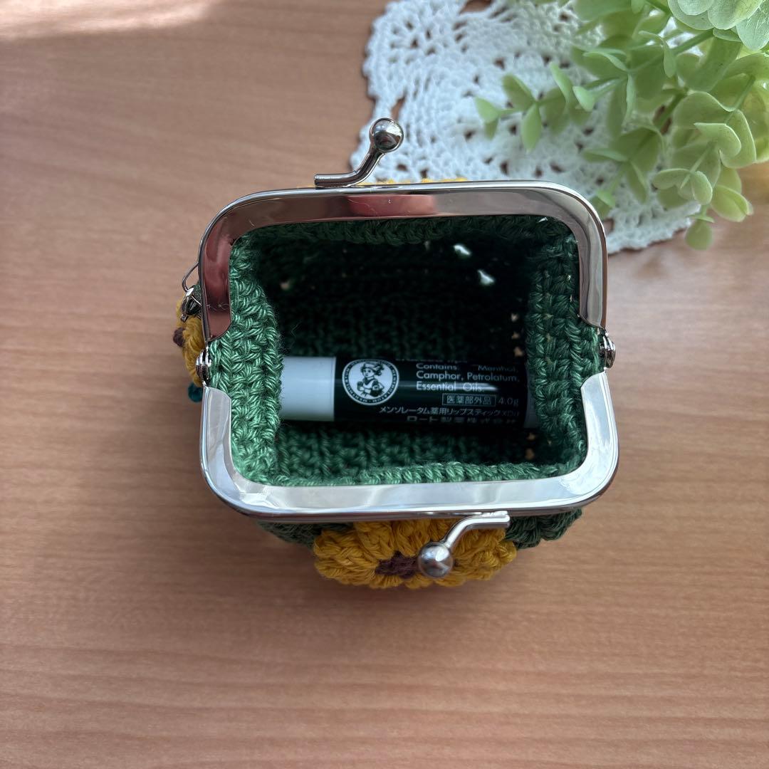 ハンドメイド かぎ編みがま口ポーチ モチーフ編み グラニースクエア