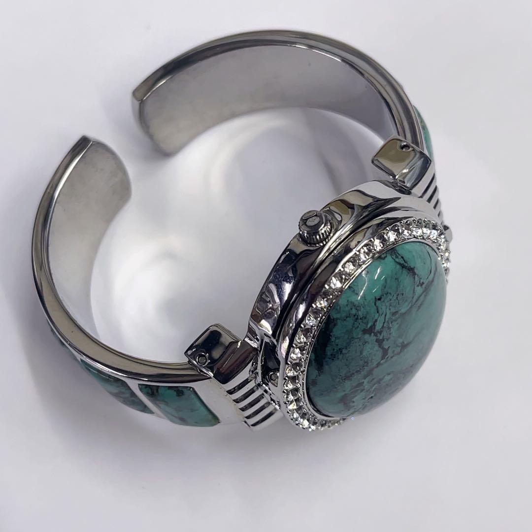 Liebe リエベ シェル文字盤 ターコイズ クリスタル 開閉式 バングル時計