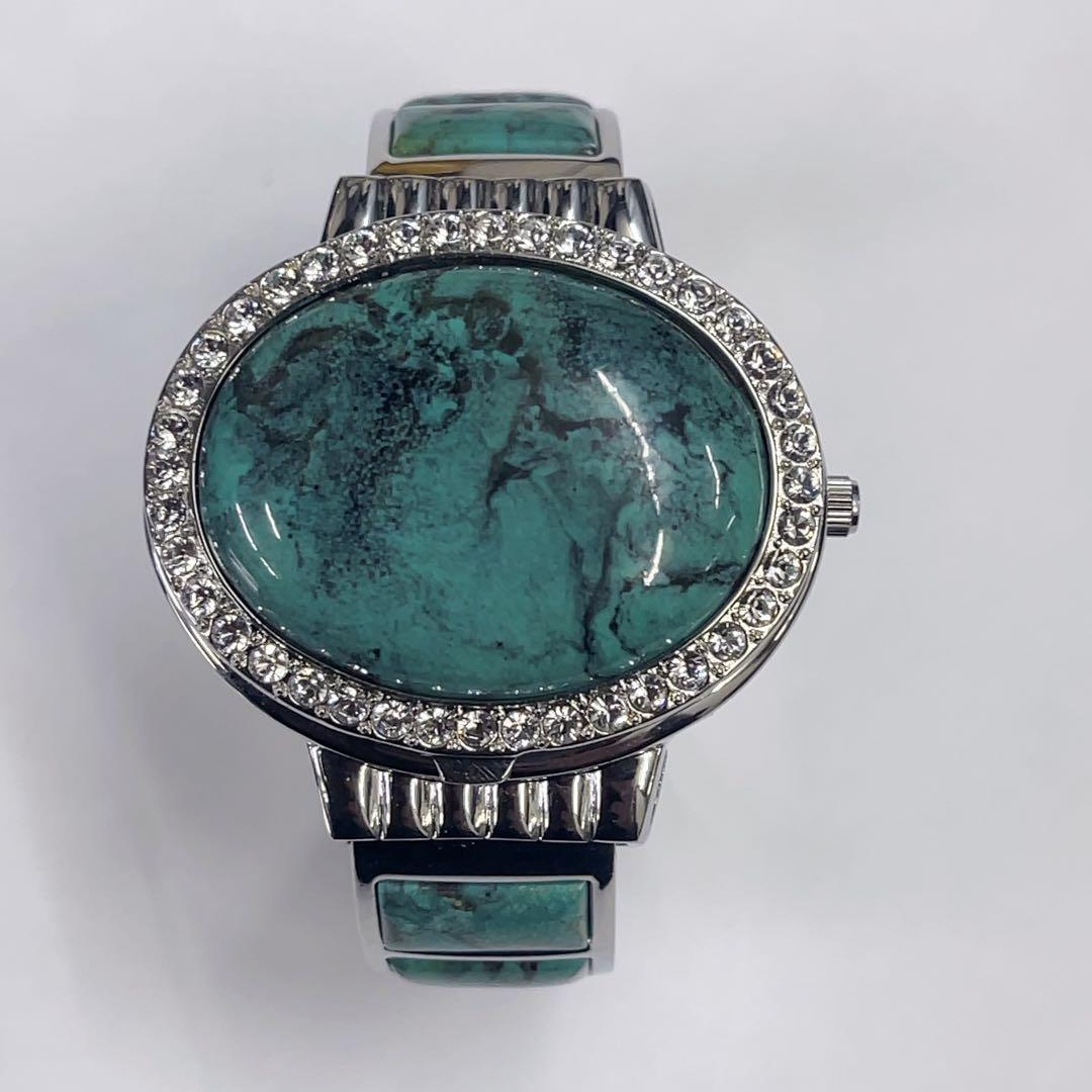 Liebe リエベ シェル文字盤 ターコイズ クリスタル 開閉式 バングル時計