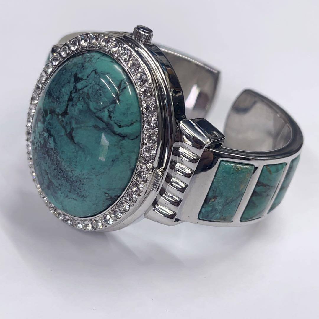 Liebe リエベ シェル文字盤 ターコイズ クリスタル 開閉式 バングル時計