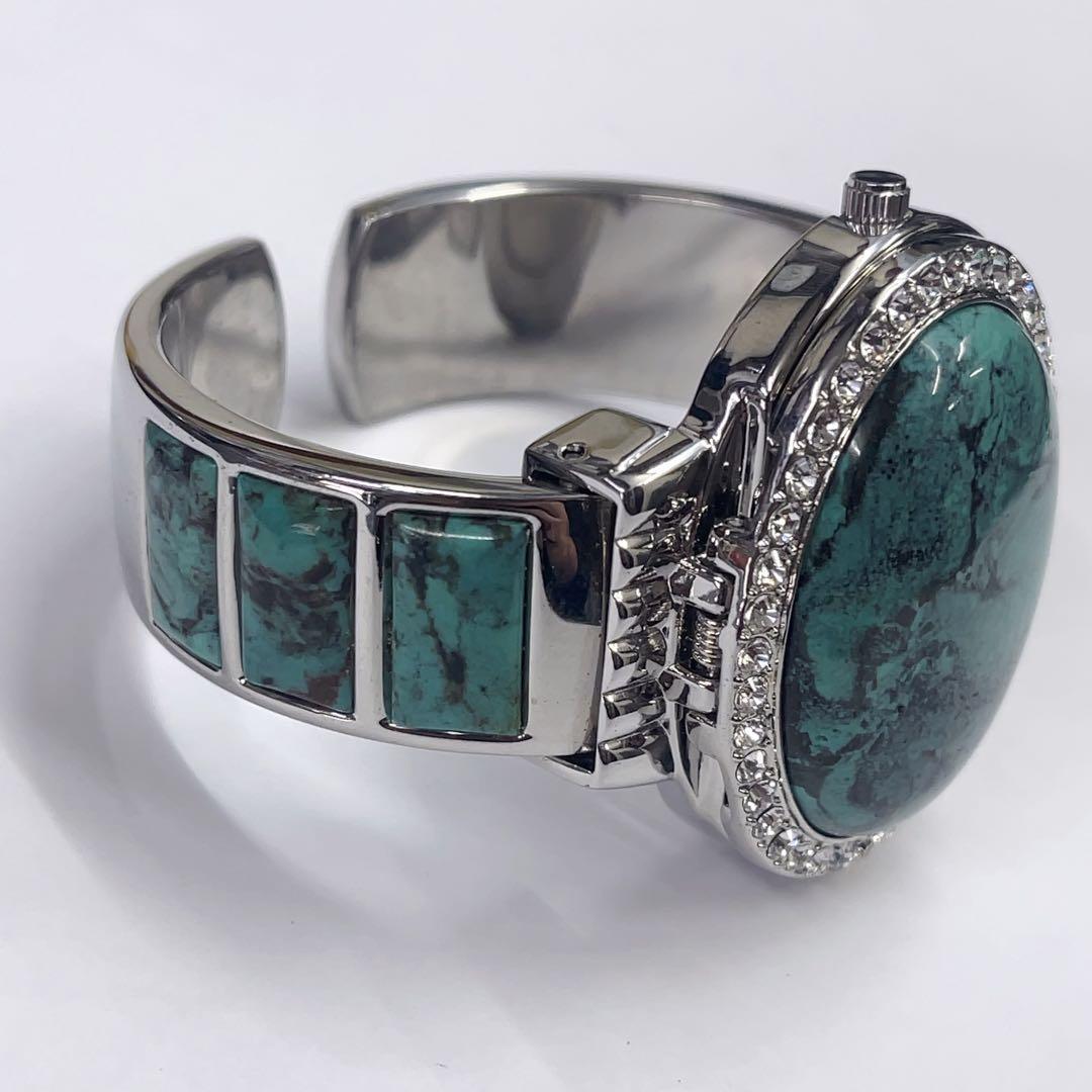 Liebe リエベ シェル文字盤 ターコイズ クリスタル 開閉式 バングル時計