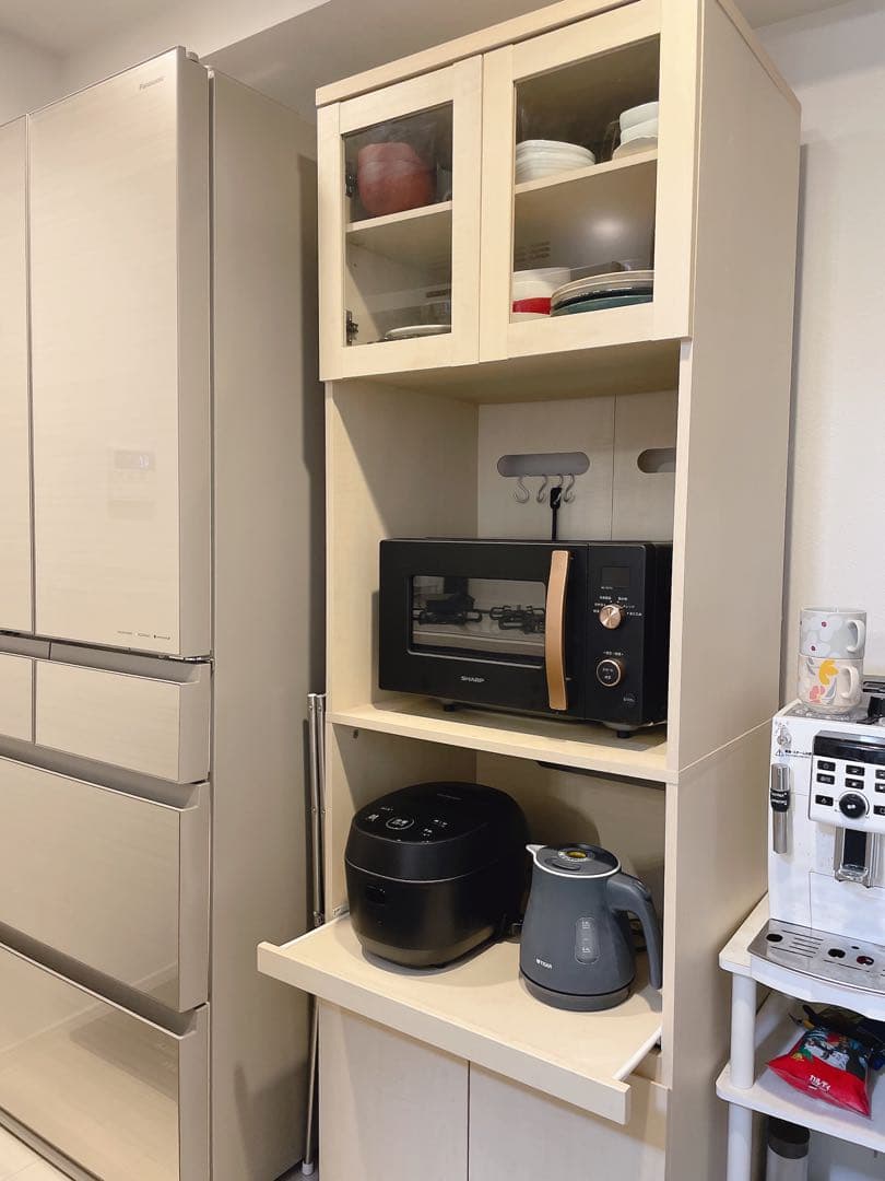 【完成品】LOWYA 食器棚 レンジ台 ホワイトウォッシュ 幅60cm