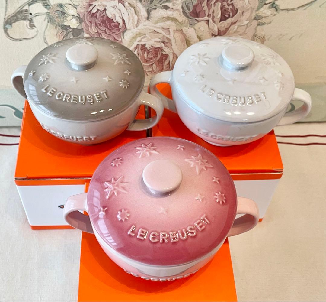 スープボール3個セット ル・クルーゼ＊＊未使用 スター 白 ピンク