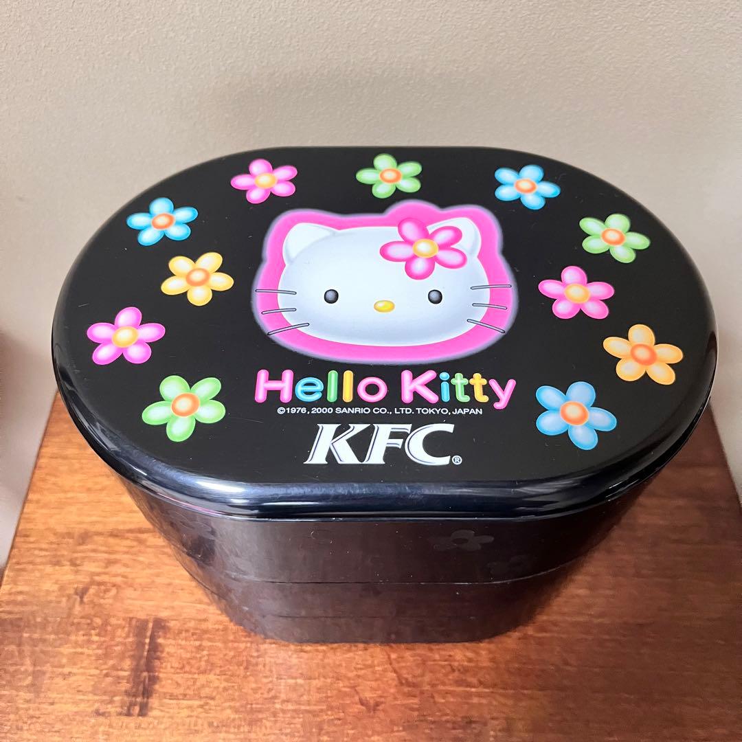 ハローキティ 重箱 3段重 ケンタッキーノベルティ 2001年 花柄 黒