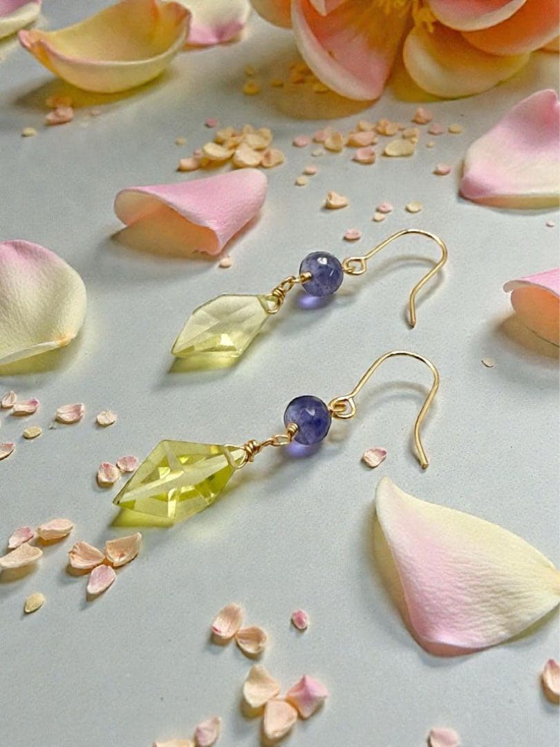 【14kgf天然石】レモンクォーツ×タンザナイト＊ピアスNO.264