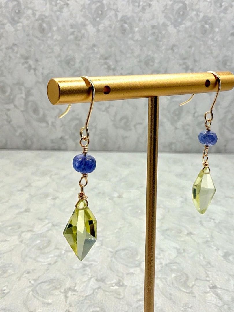 【14kgf天然石】レモンクォーツ×タンザナイト＊ピアスNO.264