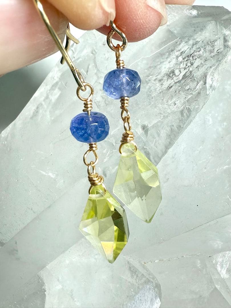 【14kgf天然石】レモンクォーツ×タンザナイト＊ピアスNO.264