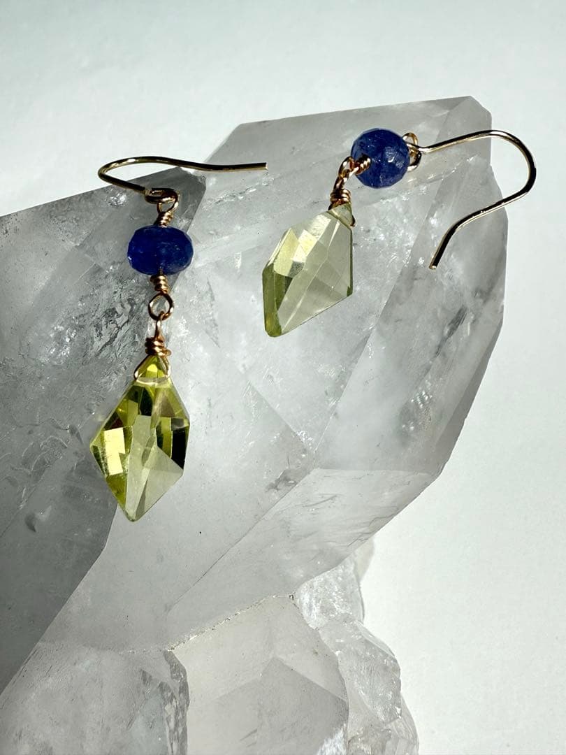 【14kgf天然石】レモンクォーツ×タンザナイト＊ピアスNO.264