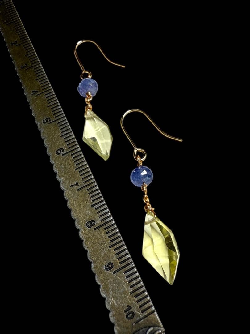 【14kgf天然石】レモンクォーツ×タンザナイト＊ピアスNO.264