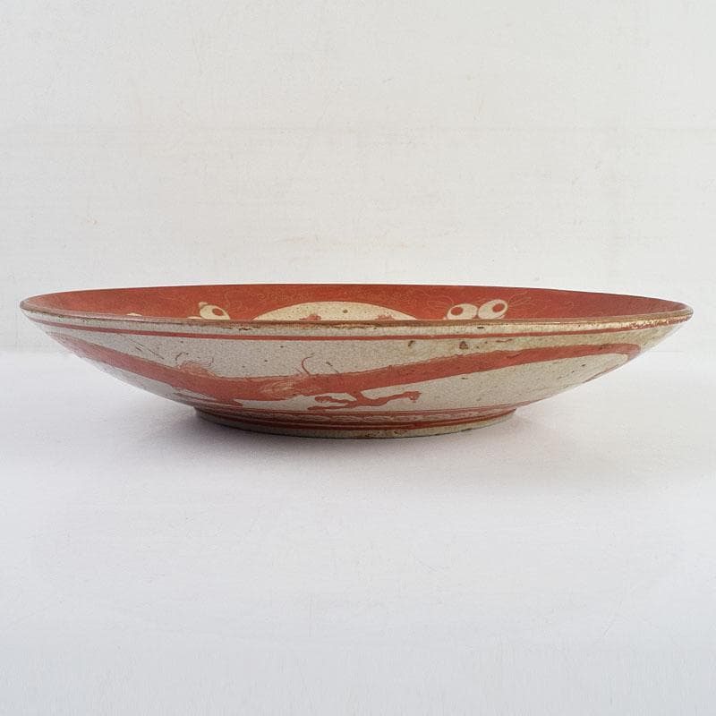 九谷焼 古九谷 赤絵 窓絵 山水人物馬文 大皿 直径約33㎝ U R9426B