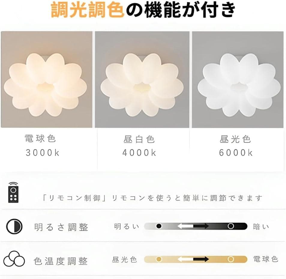 LEDシーリングライト 花 6畳 8畳 10畳 北欧 子供部屋 ピンク 照明