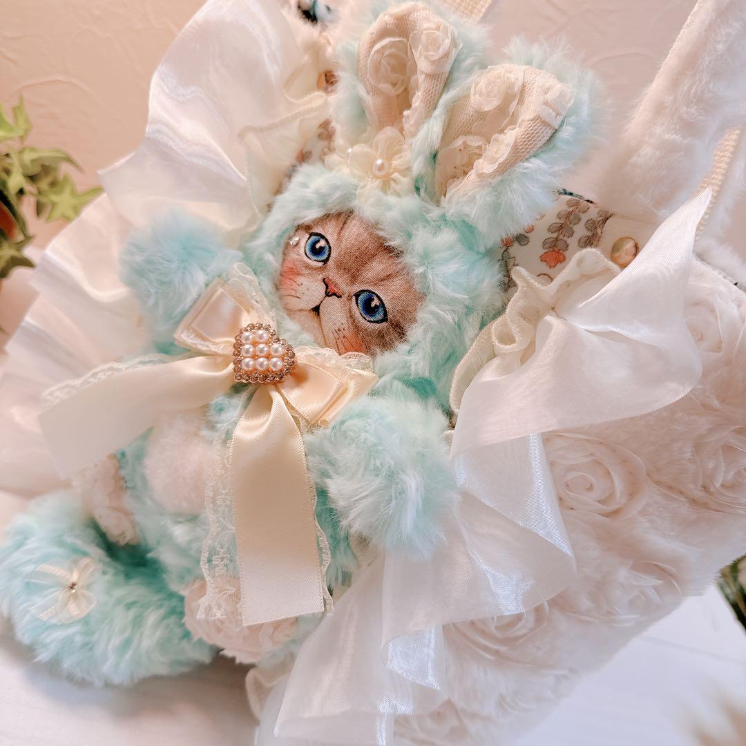 あ*き様 コヤンイサムチョン♡ インド刺繍＆ファー！ミントブルーうさルミのトート