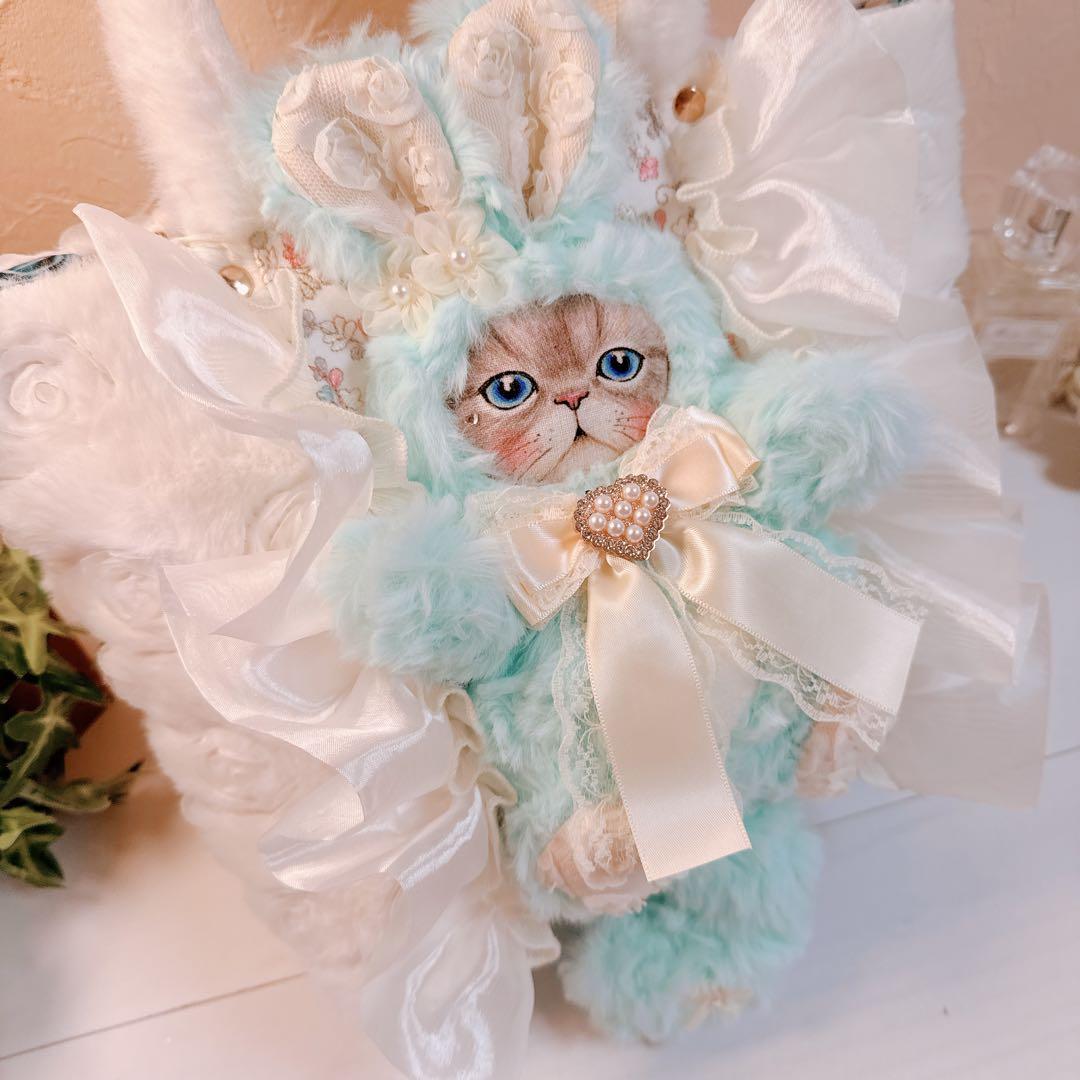 あ*き様 コヤンイサムチョン♡ インド刺繍＆ファー！ミントブルーうさルミのトート