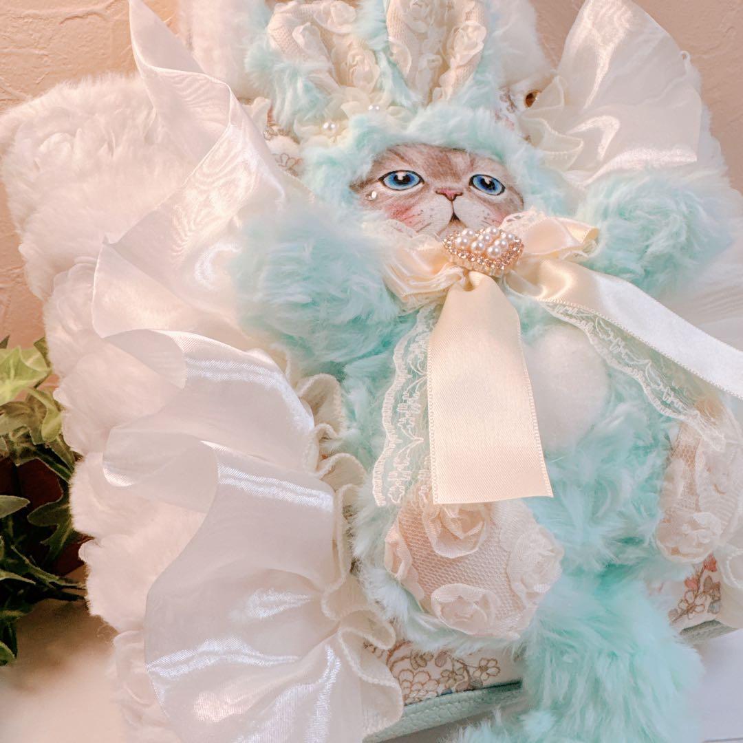 あ*き様 コヤンイサムチョン♡ インド刺繍＆ファー！ミントブルーうさルミのトート