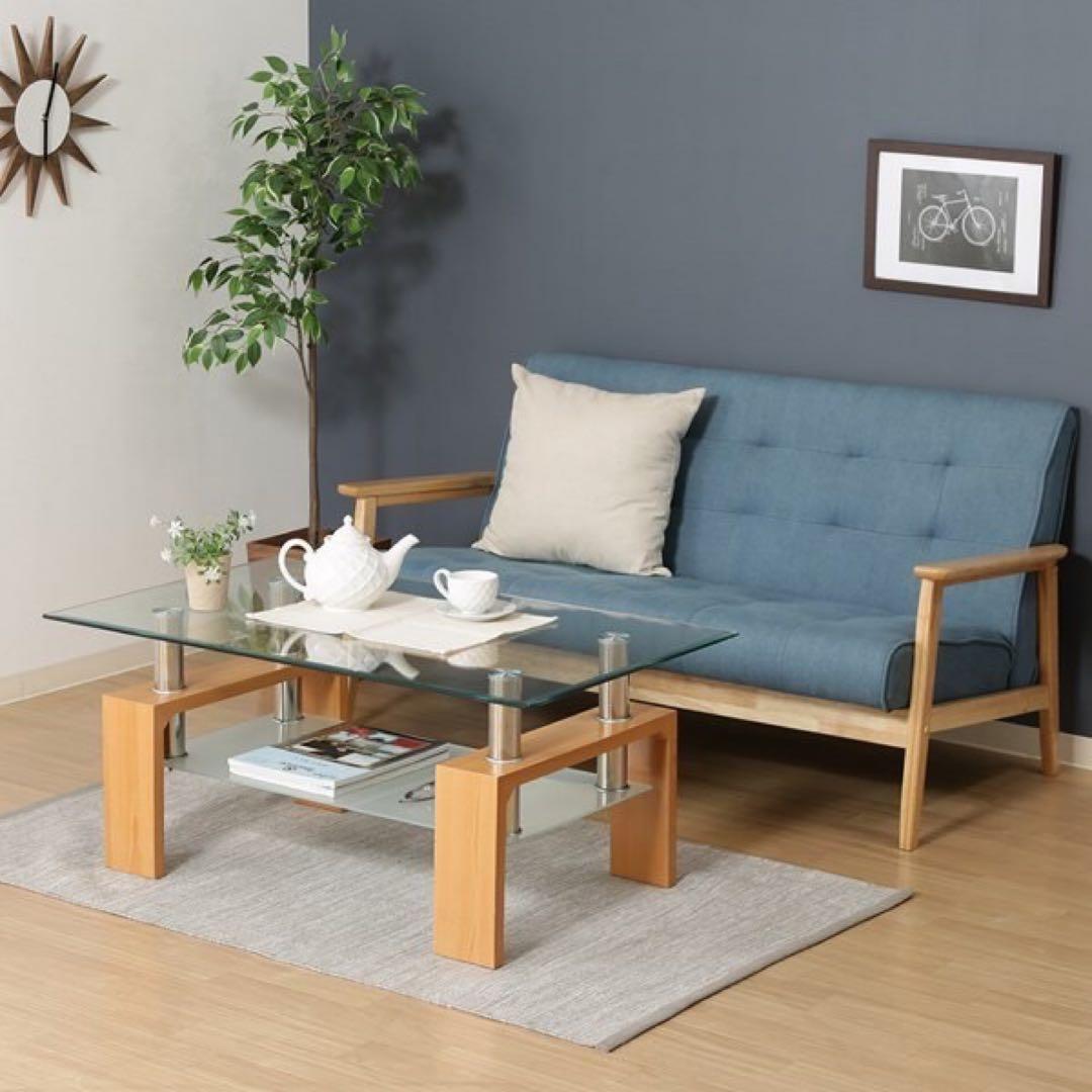 【未使用品】不二貿易 フォーカス センターテーブル ナチュラル ガラステーブル