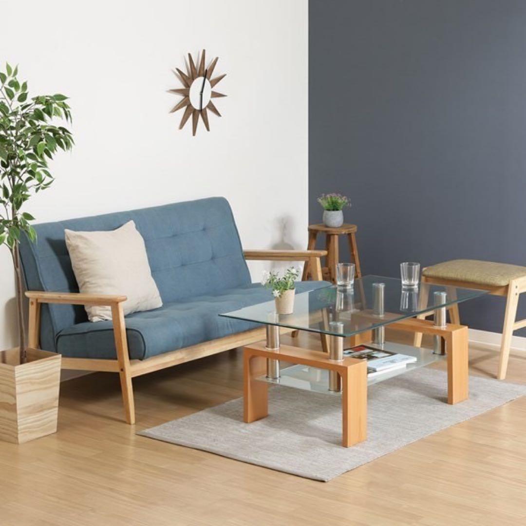 【未使用品】不二貿易 フォーカス センターテーブル ナチュラル ガラステーブル