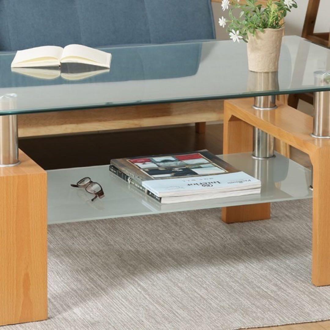 【未使用品】不二貿易 フォーカス センターテーブル ナチュラル ガラステーブル