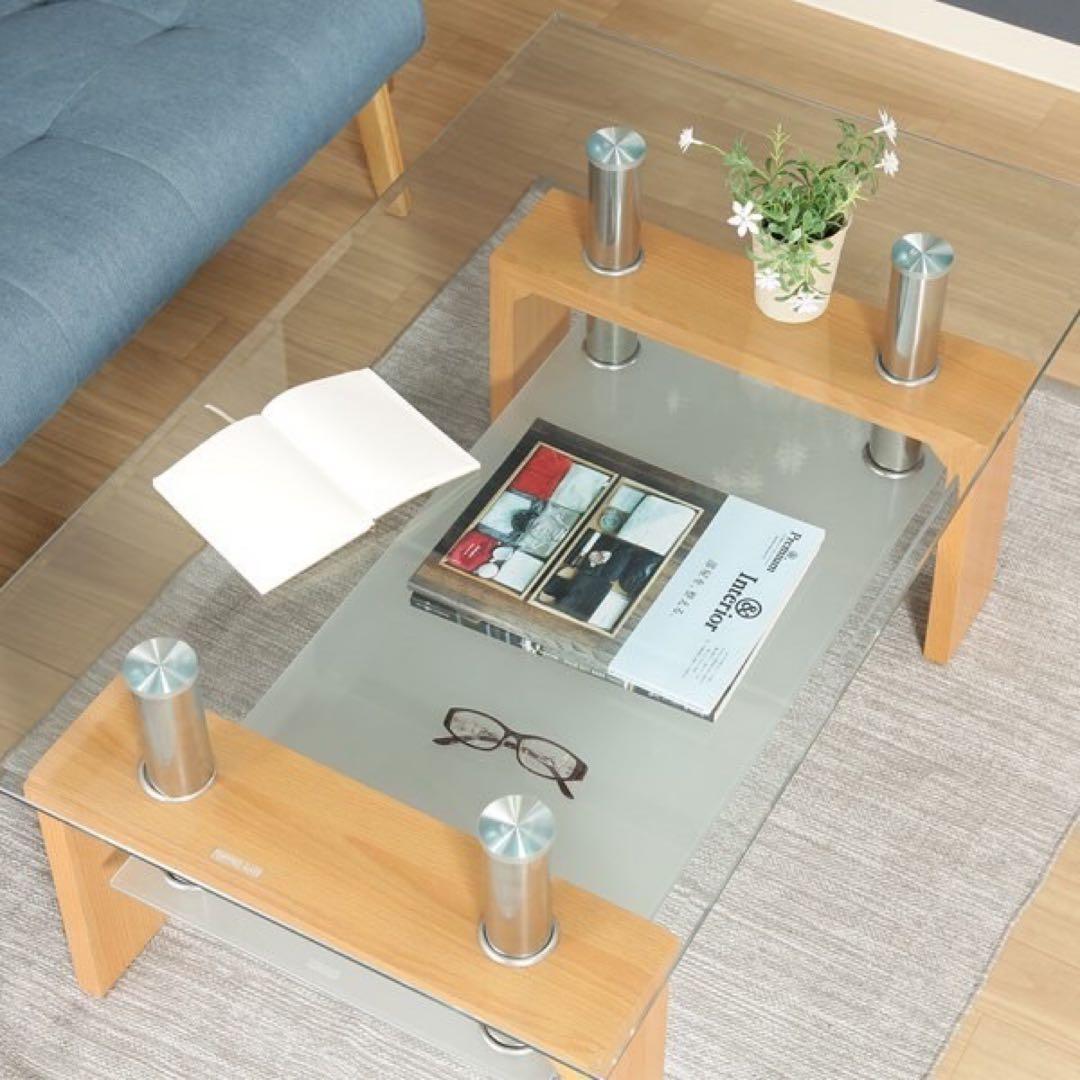 【未使用品】不二貿易 フォーカス センターテーブル ナチュラル ガラステーブル