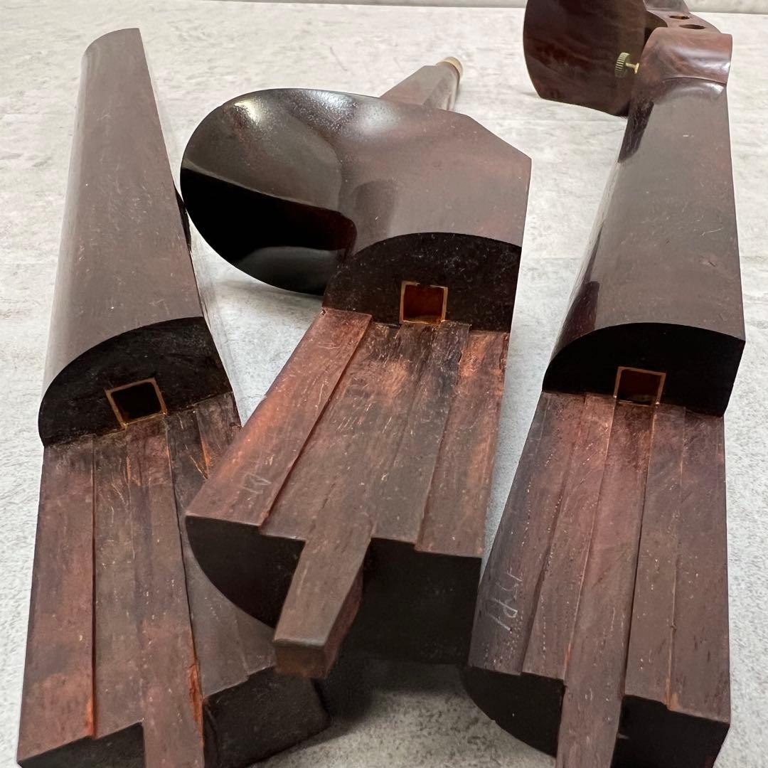 中棹地唄三味線 子持ち綾杉胴 紅木 三つ折 金細 正寸 二枚溝 ジャンク