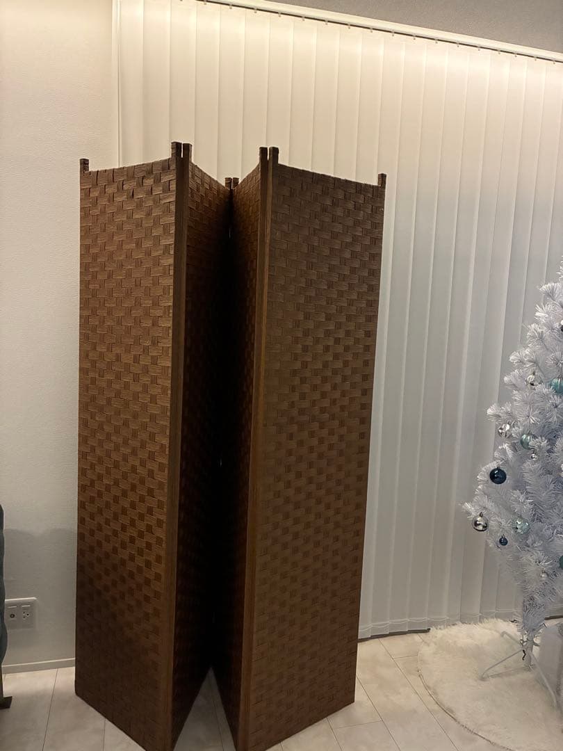 ブラウン 編み込みパーテーション 4パネル