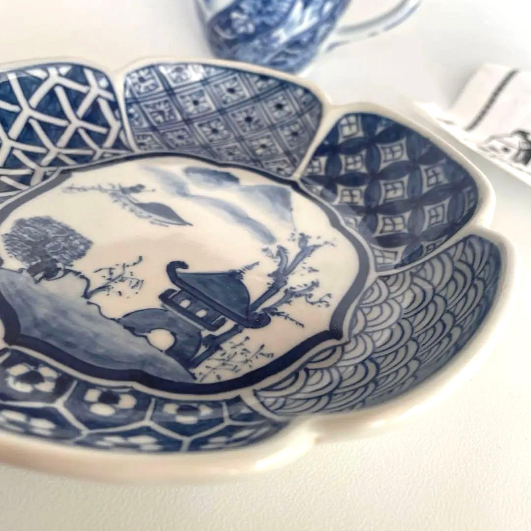 有田焼手描染付　幸麓窯　盛皿　大皿　プレート　モーニングカップ　マグカップ　小皿