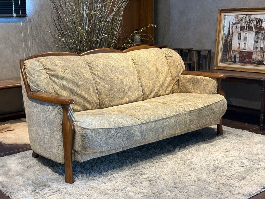 3人掛けソファ 3Pソファ ファブリック生地 アンティーク ビンテージ SZ