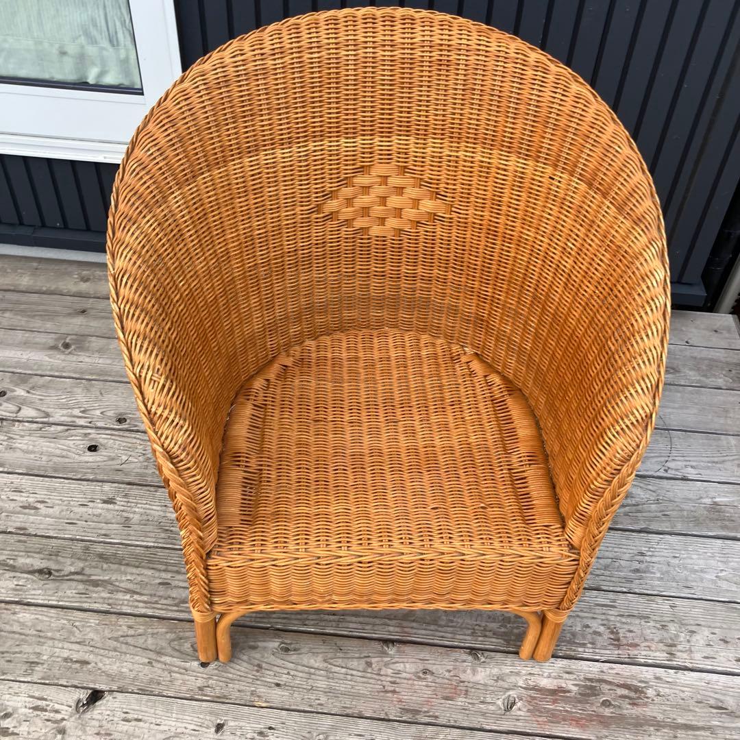 ② 昭和レトロ カザマ 花柄クッション アーチ型ラタンチェア アームチェア