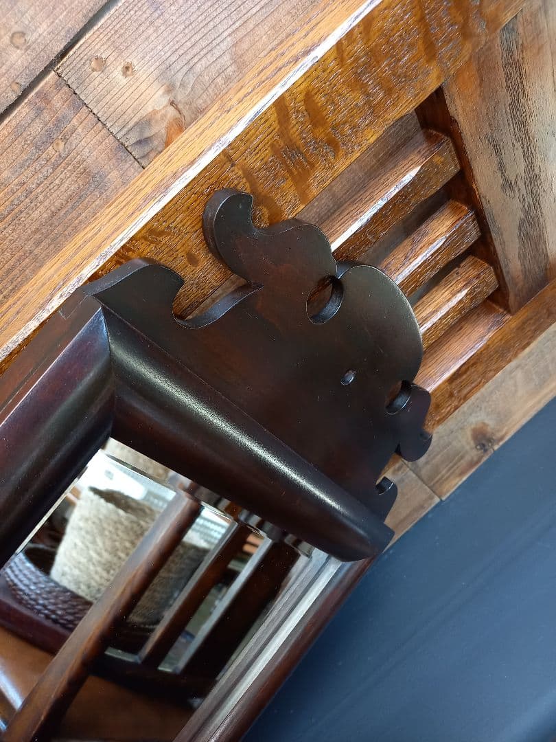 希少　デザイン　松本民芸　樺桜材　壁掛け　鏡　ウォール　ミラー