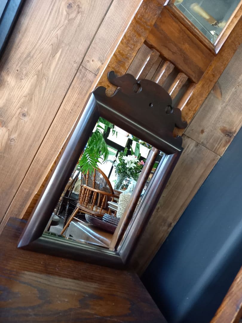 希少　デザイン　松本民芸　樺桜材　壁掛け　鏡　ウォール　ミラー