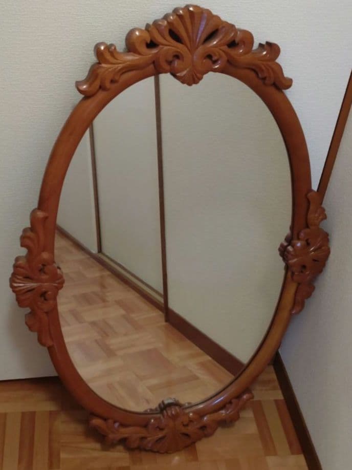 アンティーク木製鏡 壁掛け 縦93cm