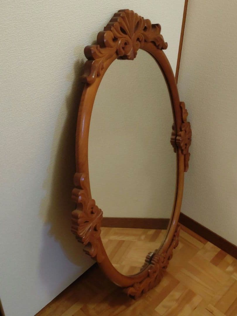 アンティーク木製鏡 壁掛け 縦93cm