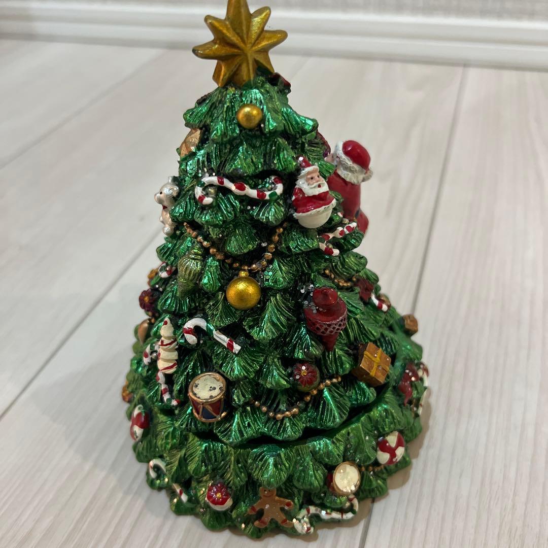 オルゴール　クリスマスツリー型置物 サンタクロース付き
