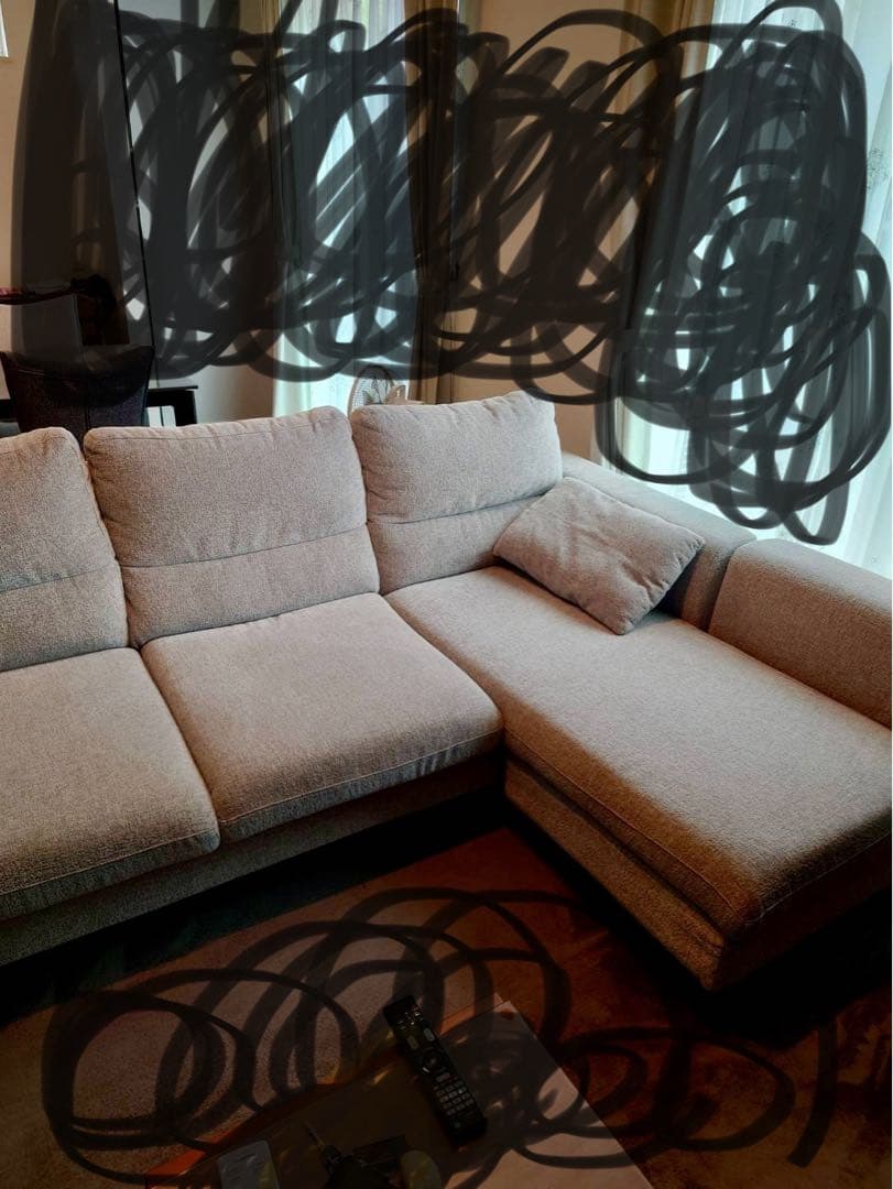 グレー コーナーソファ ファブリック L字型 良好