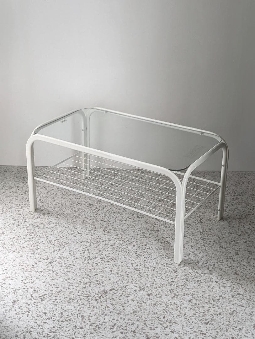 90s ビンテージ メタルフレーム ガラス センターテーブル スペースエイジ