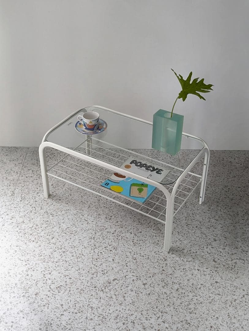90s ビンテージ メタルフレーム ガラス センターテーブル スペースエイジ