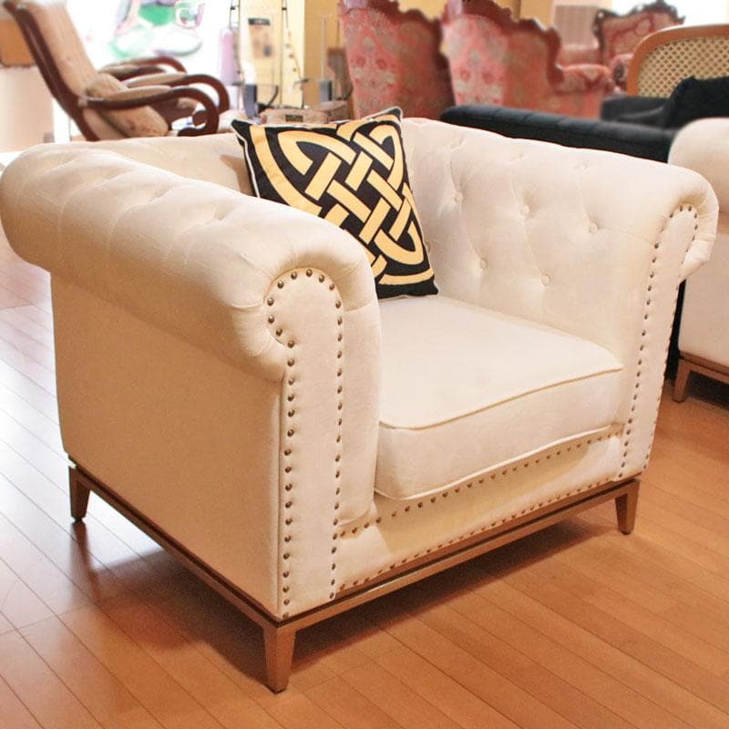 一人掛けソファ ベルベット ホワイト クッション付 230-899