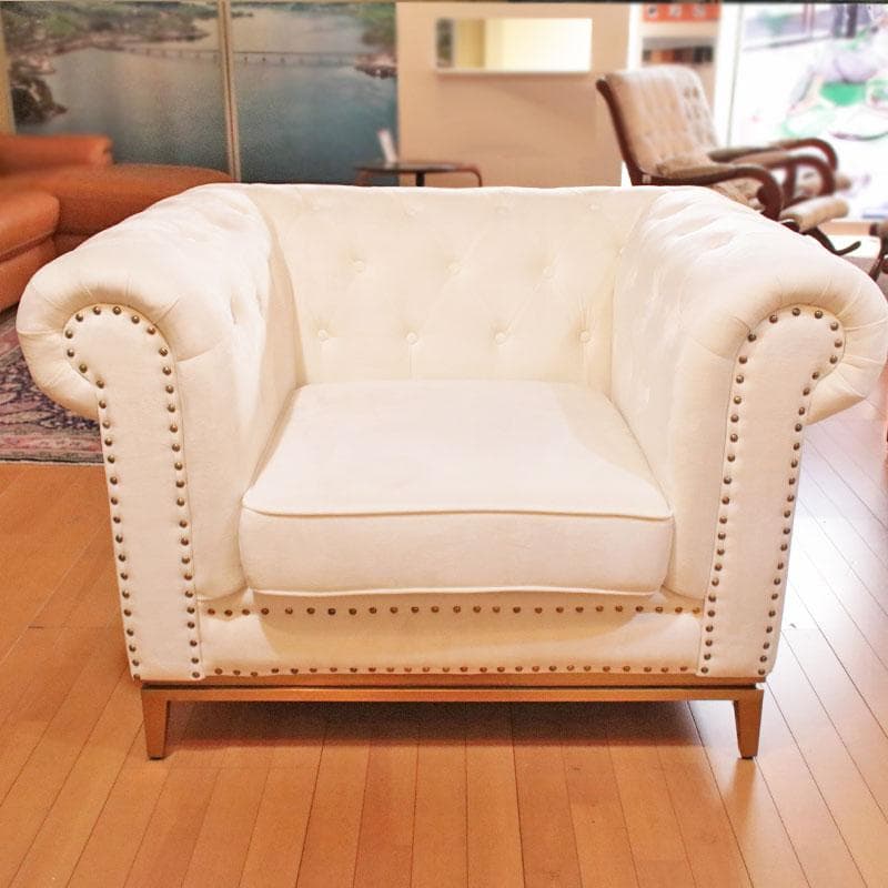 一人掛けソファ ベルベット ホワイト クッション付 230-899