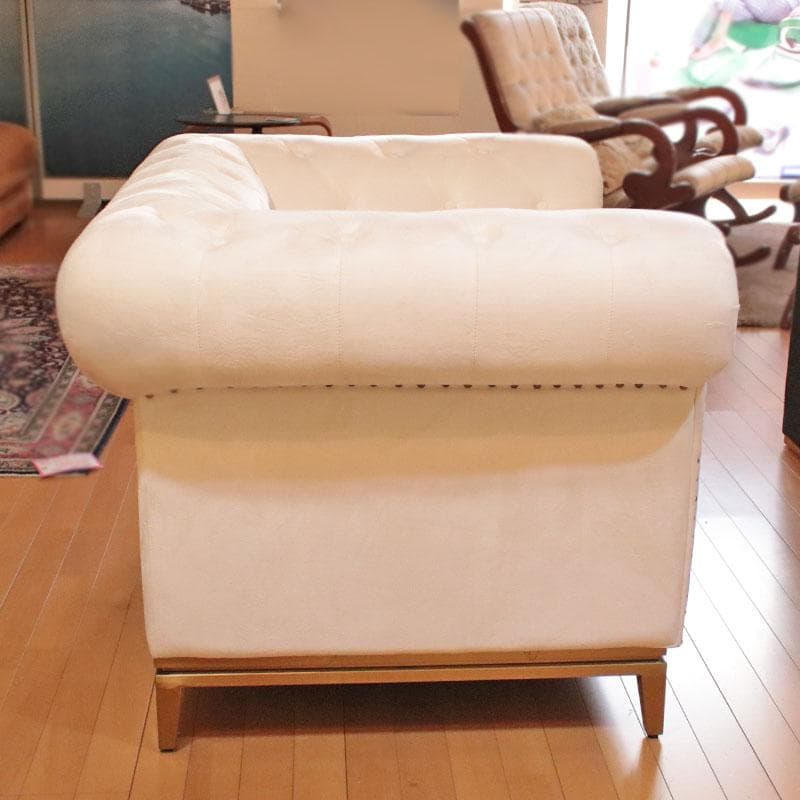 一人掛けソファ ベルベット ホワイト クッション付 230-899