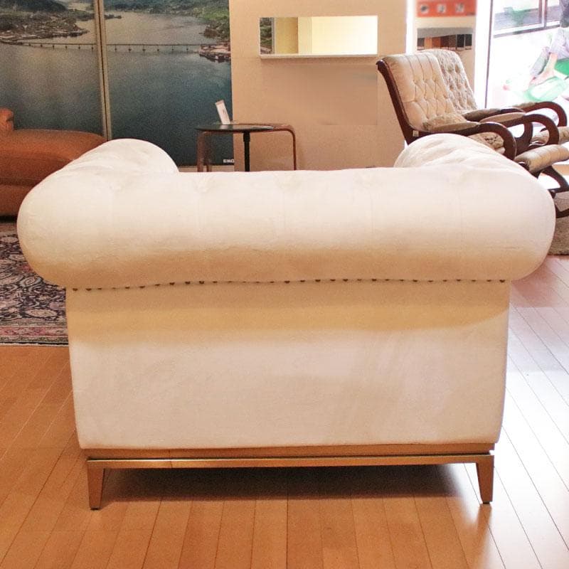 一人掛けソファ ベルベット ホワイト クッション付 230-899