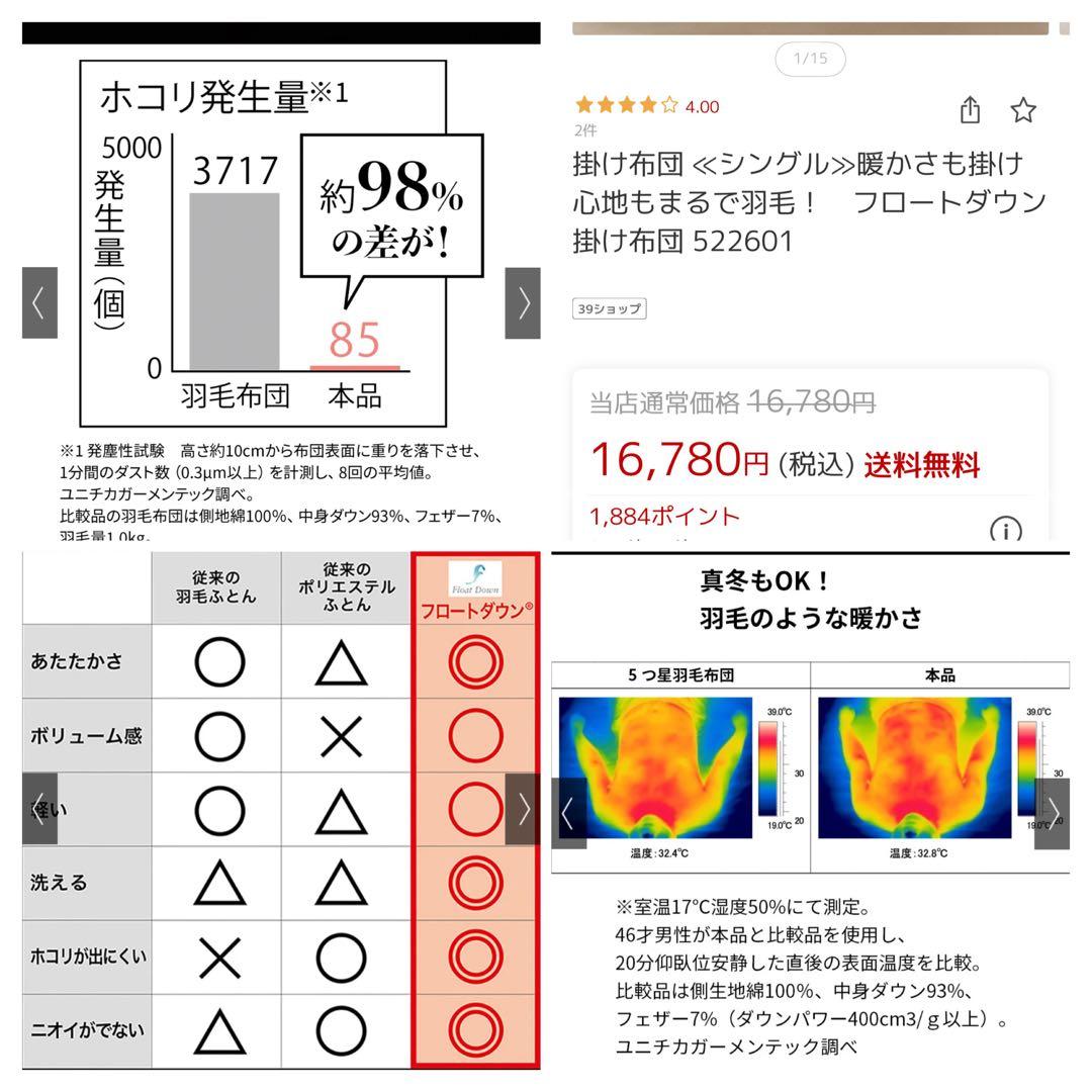 新品　ディノス　フロートダウン　合繊掛け布団　シングルサイズ