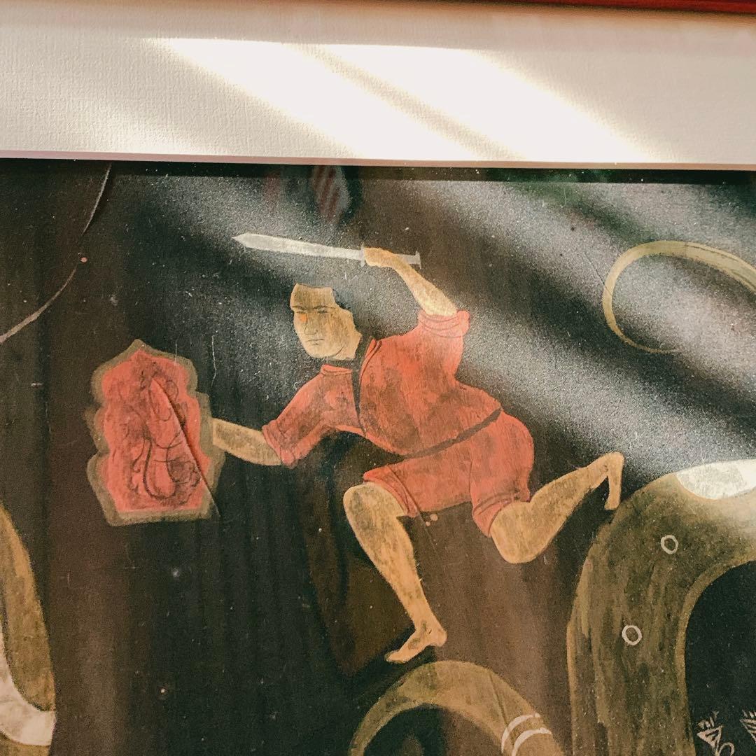 ドラゴン 龍 竜 楚国 漢代 帛画 シルク 絹 中国 骨董品 絵画 額縁 古