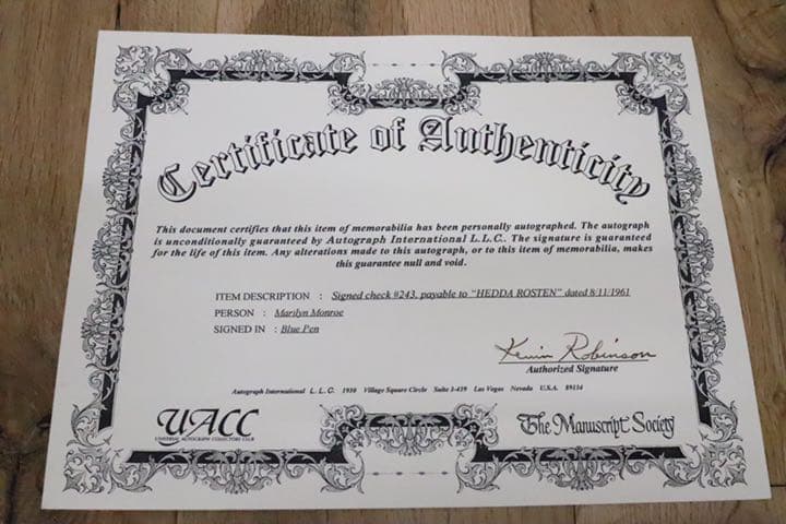 GMDH166○ Marilyn Monroe / マリリン・モンロー 直筆サイ